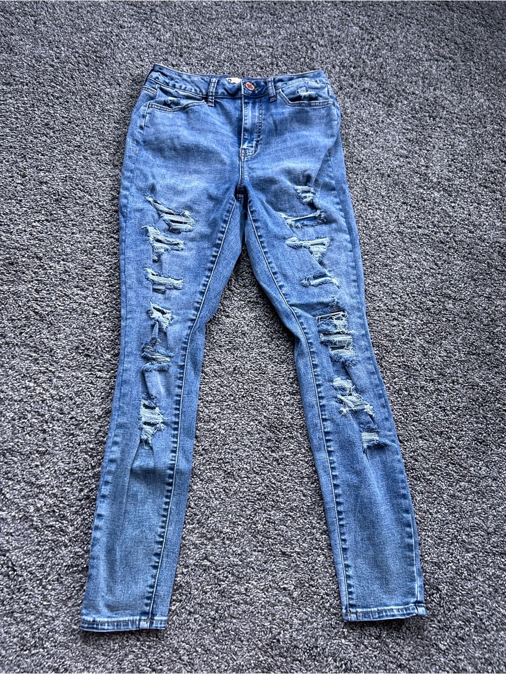 SO Women's Ripped Skinny Jeans - Light Blue
